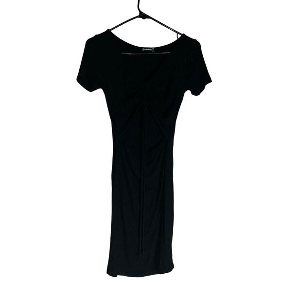 Popular 21 Ribbed Black Dress Short Sleeve Stretch Dress Size M - Picture 2 of 4